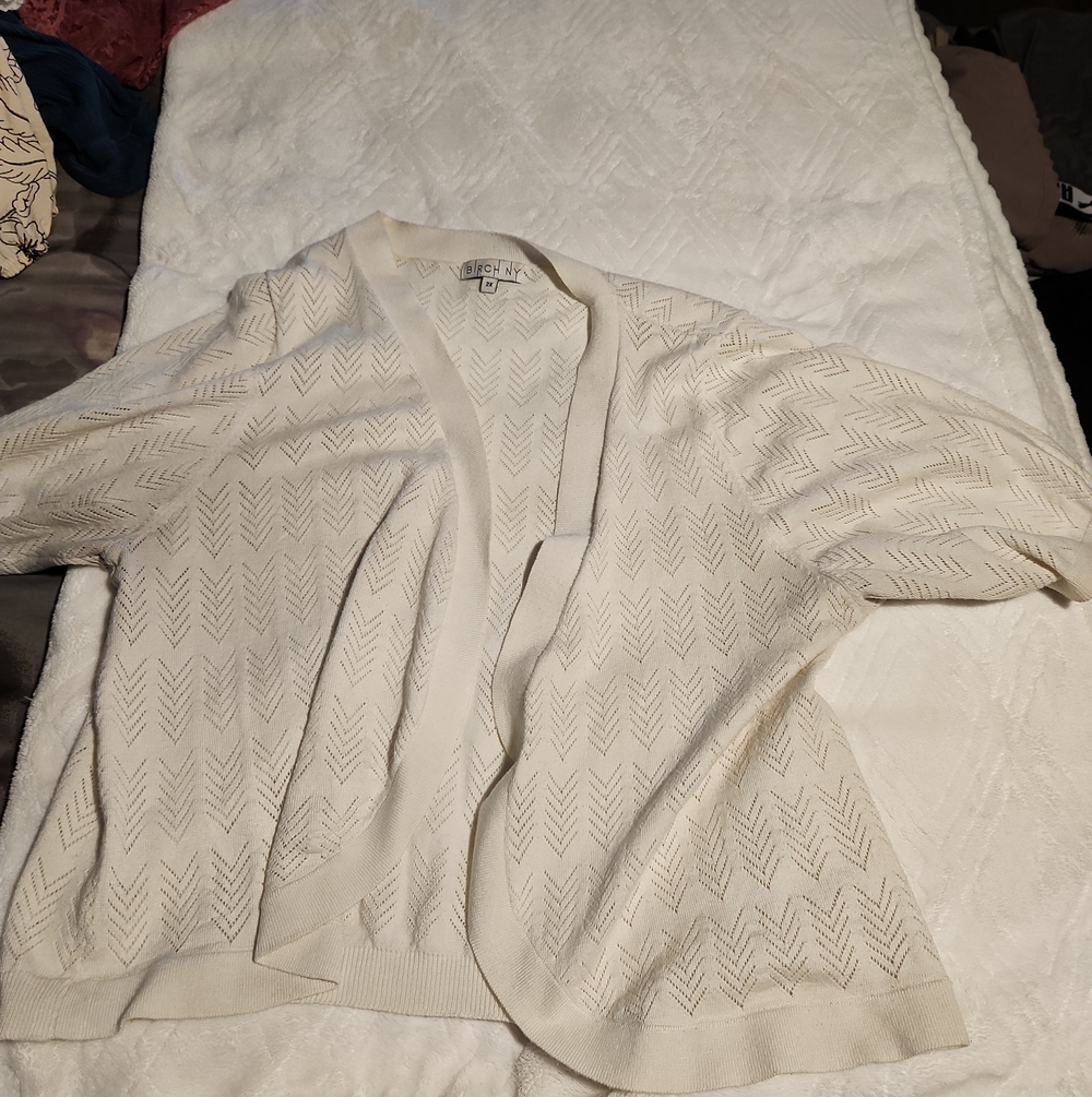 Alfani Cream Open-Front Pointelle Knit Cardigan